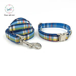 Dog Or Cat Collar And Leash Set With Bow Tie Cotton Dog &Cat Pet Necklace Adjustable Buckle For Pet Christmas Gift blue plaid