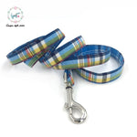 Dog Or Cat Collar And Leash Set With Bow Tie Cotton Dog &Cat Pet Necklace Adjustable Buckle For Pet Christmas Gift blue plaid