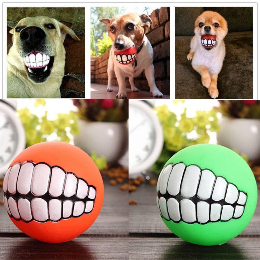 Funny Pets Dog Puppy Cat Ball Teeth Toy PVC Chew Sound Dogs Play Fetching Squeak Toys Pet Smile toy Supplies