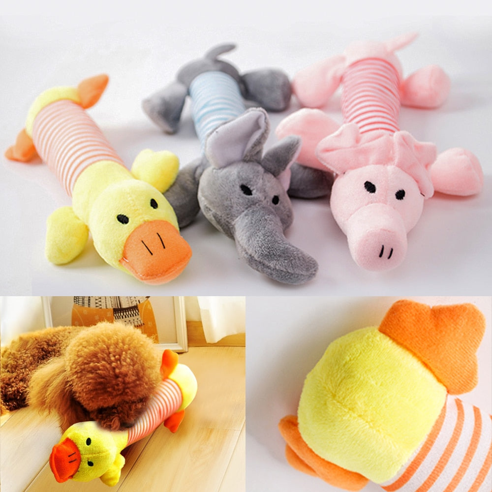 Cute Pet Dog Cat Funny Fleece Durability Plush Dog Toys Squeak Chew Sound Toy Fit for All Pets Elephant Duck Pig Plush Toys