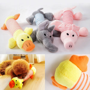 Cute Pet Dog Cat Funny Fleece Durability Plush Dog Toys Squeak Chew Sound Toy Fit for All Pets Elephant Duck Pig Plush Toys