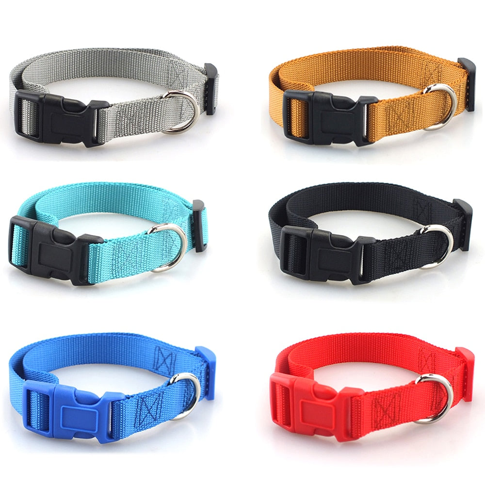 Pet Dog Collar Classic Solid Basic Polyester Nylon Dog Collar with Quick Snap Buckle, Can Match Leash & Harness
