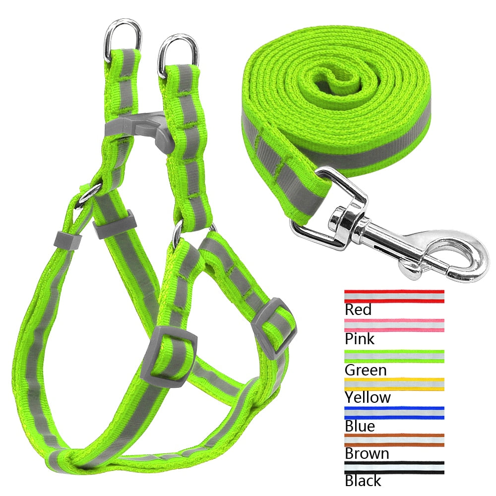 7 Colors Nylon Reflective Dog Harness Leash Lead Set For Small Medium Dogs Puppy Chihuahua Yorkie S M