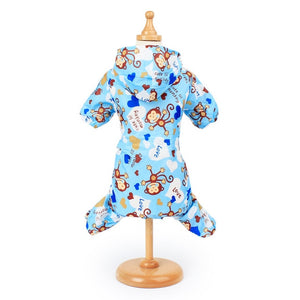 Monkey Printed Dog Raincoat for Small Dogs Waterproof Jumpsuit Pet Clothes Outdoor Clothing Cute Cartoon Dog Cat Hooded Raincoat