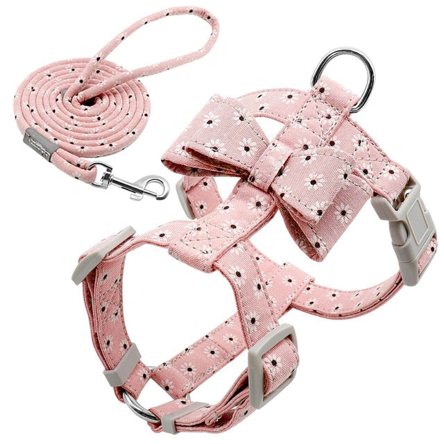 Adjustable Nylon Dog Harness Leash Set Pet Puppy Bowknot Harness Vest Walking Leash For Small Medium Dogs Chihuahua Arnes Perro