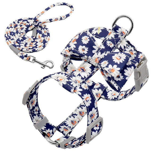 Adjustable Nylon Dog Harness Leash Set Pet Puppy Bowknot Harness Vest Walking Leash For Small Medium Dogs Chihuahua Arnes Perro