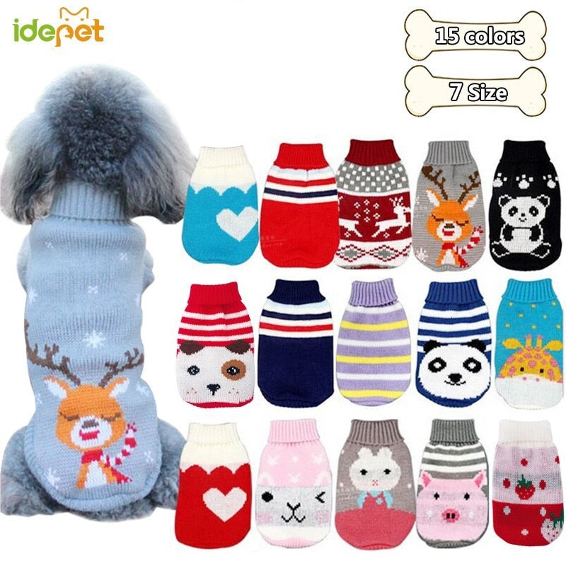 Winter Cartoon Dog Clothes Warm Christmas Sweater For Small Dogs Pet Clothing Coat Knitting Crochet Cloth Jersey Perro 30S1