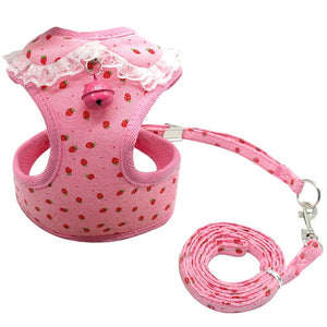 Soft Mesh Pet Puppy Dog Cat Harness Leash Set with Bell Cute Lace Pet Vest for Small Medium Dogs Chihuahua Yorkie Teddy S M L XL