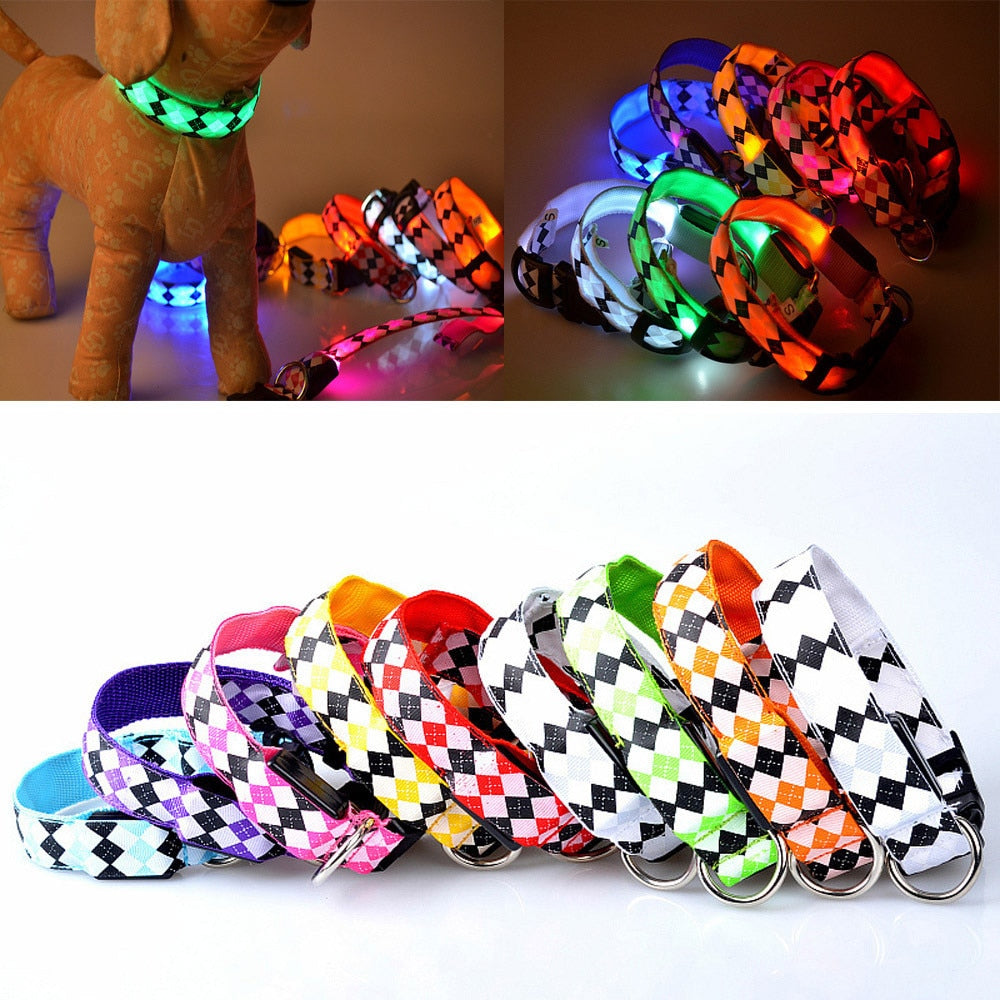 Fashion Pet Dogs LED Collar Luminous Night Safety Flashing Glowing Plaid Cat Dog Leash Harness Collars Pet Supplies Dropship #R5