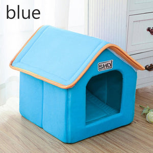 Pet Dog House Foldable Bed With Mat Soft Winter Leopard Dog Puppy Sofa Cushion House Kennel Nest Dog Cat Bed Small Medium Dogs