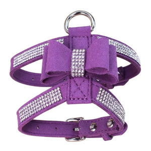 Bling rhinestone Pet Puppy Dog Harness Velvet & Leather Leash for Small Dog Puppy Cat Chihuahua Pink Collar Pet Products